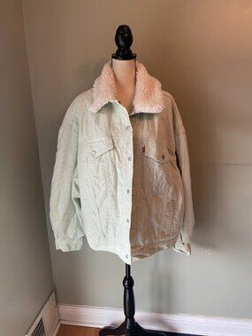 Levi’s Sherpa Jacket Baby Cropped Trucker Jacket Mint Corduroy Sz 3x